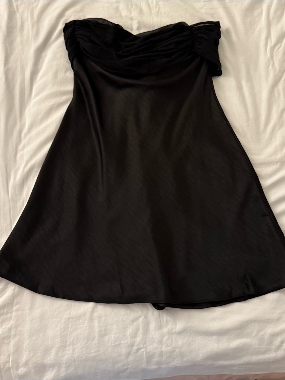 Princess Polly Adoration satin off the shoulder chiffon bow tie back mini dress - Picture 3 of 5